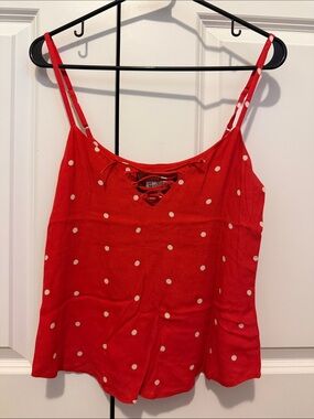 Reformation Red Polka Dot Lace-Up Spaghetti Strap Cami